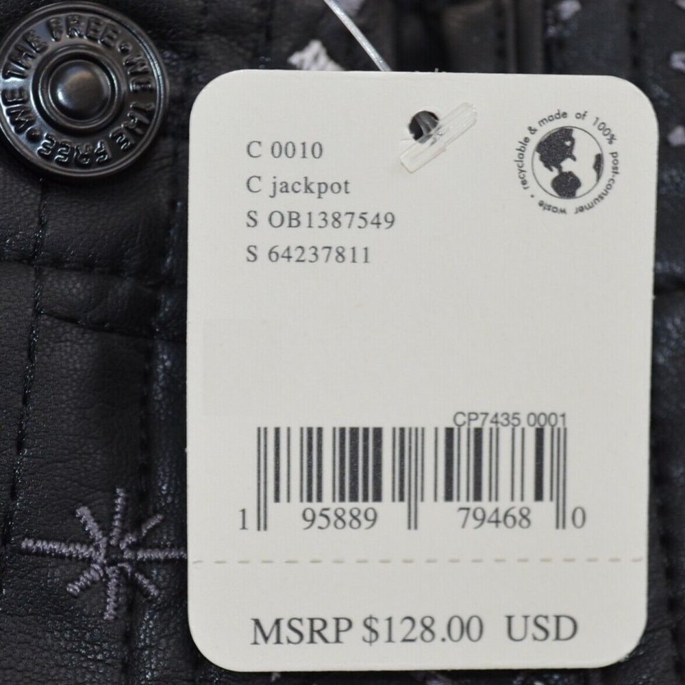 NWT Free People Shorts Raise The Stakes Black Faux Leather Embroidered $128 - Picture 6 of 7
